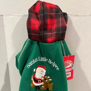 Pet Hoodie Christmas Holiday Size XS Santa's Little Helper, Green Red Rudolph, N